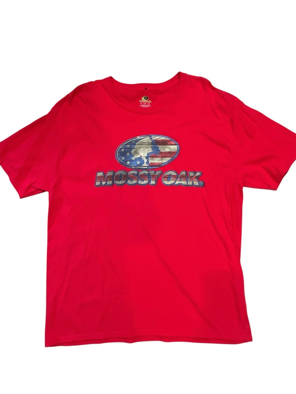 Mossy Oak Men's size XL USA flag Red Blue White Logo Tee Patriotic 100% cotton